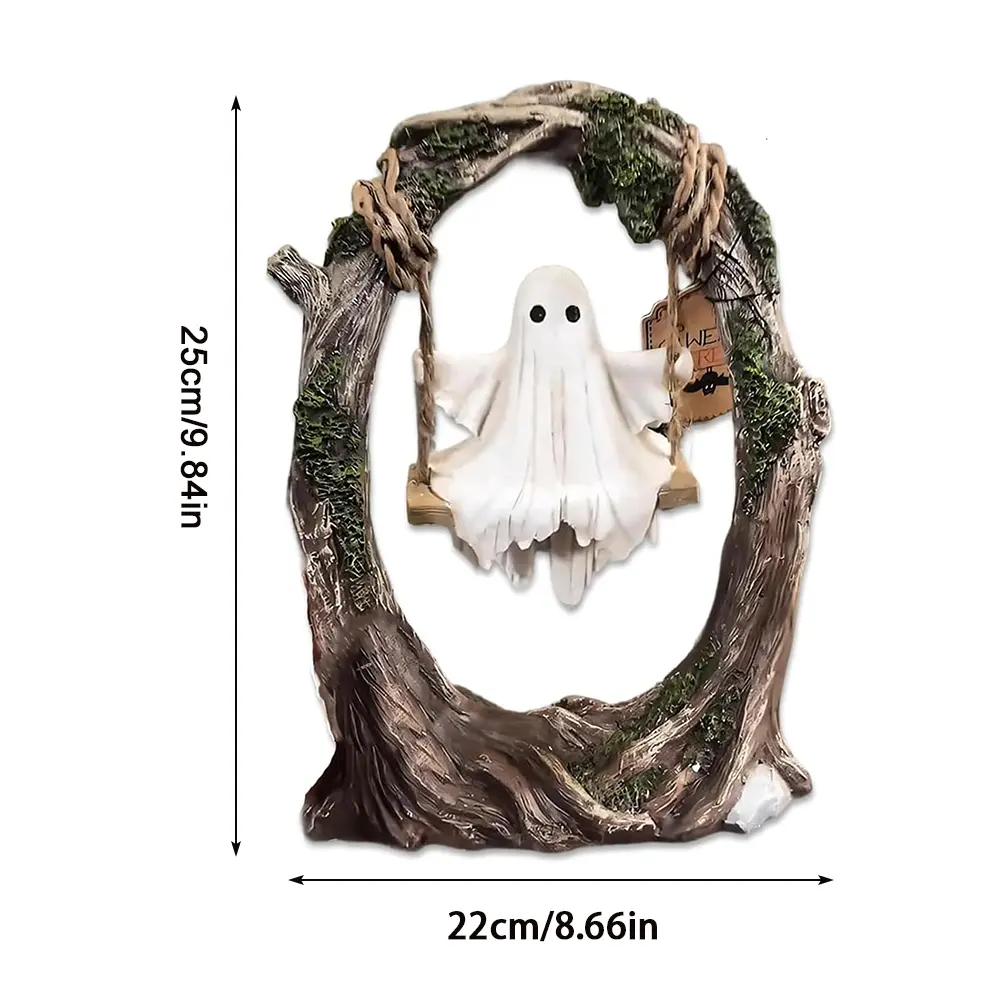 Swinging Ghost Ornament Resin Ghost on Tree Swing Statue Multi-Purpose Lovely Ghost Decorations for Desktop Bookshelf Decor