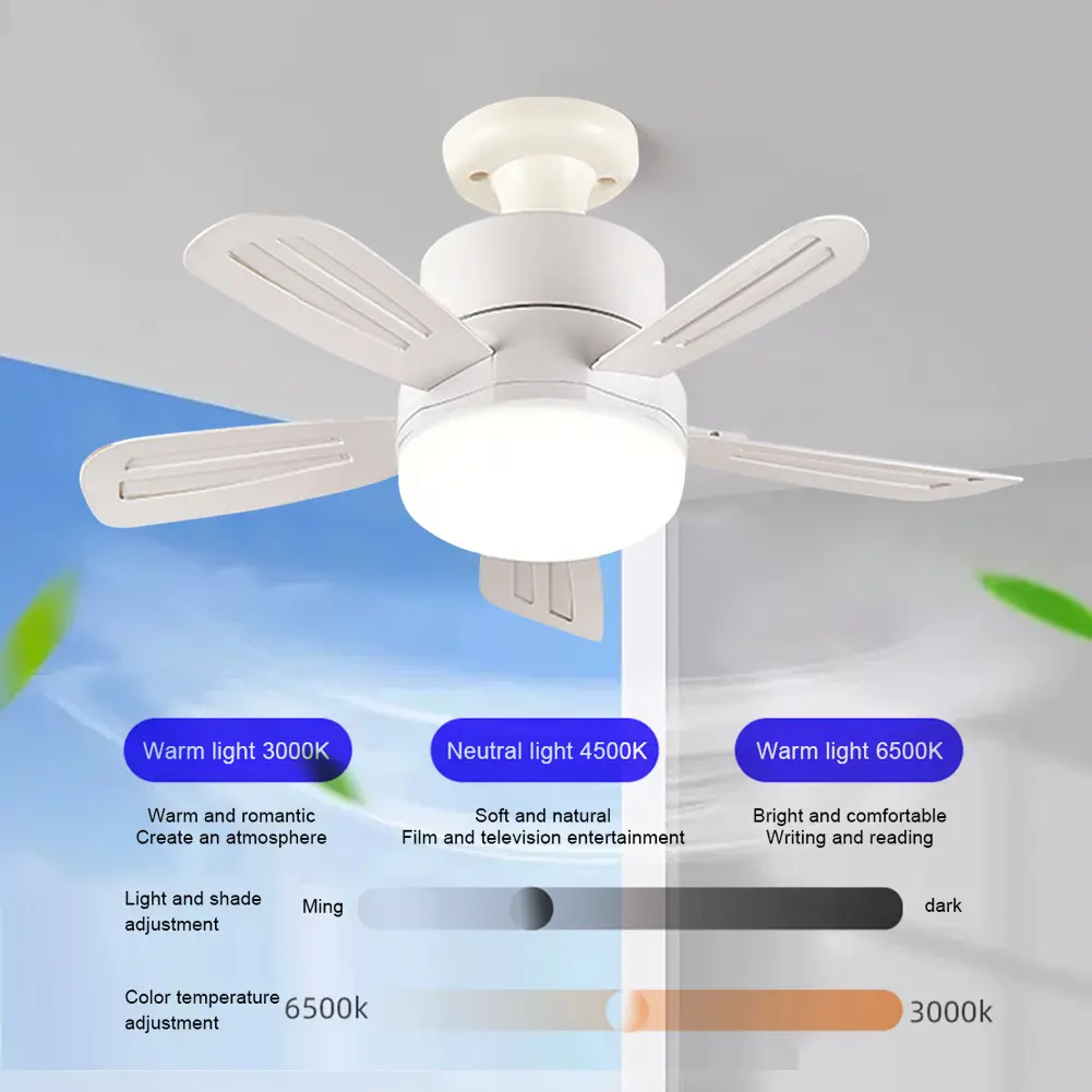 2 In 1 Hanging Fan with LED Light Remote Control Universal Dimming Fan E27 Socket Modern Smart Cool Fan for Home Outdoor