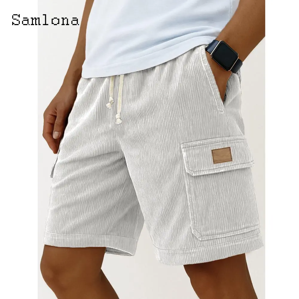 2025 Men's Stand Pocket Casual Cargo Shorts Solid Corduroy Shorts New Drawstring Half Pants Sexy Mens Clothing Plus Size S-5XL