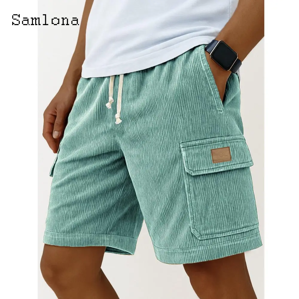 2025 Men's Stand Pocket Casual Cargo Shorts Solid Corduroy Shorts New Drawstring Half Pants Sexy Mens Clothing Plus Size S-5XL