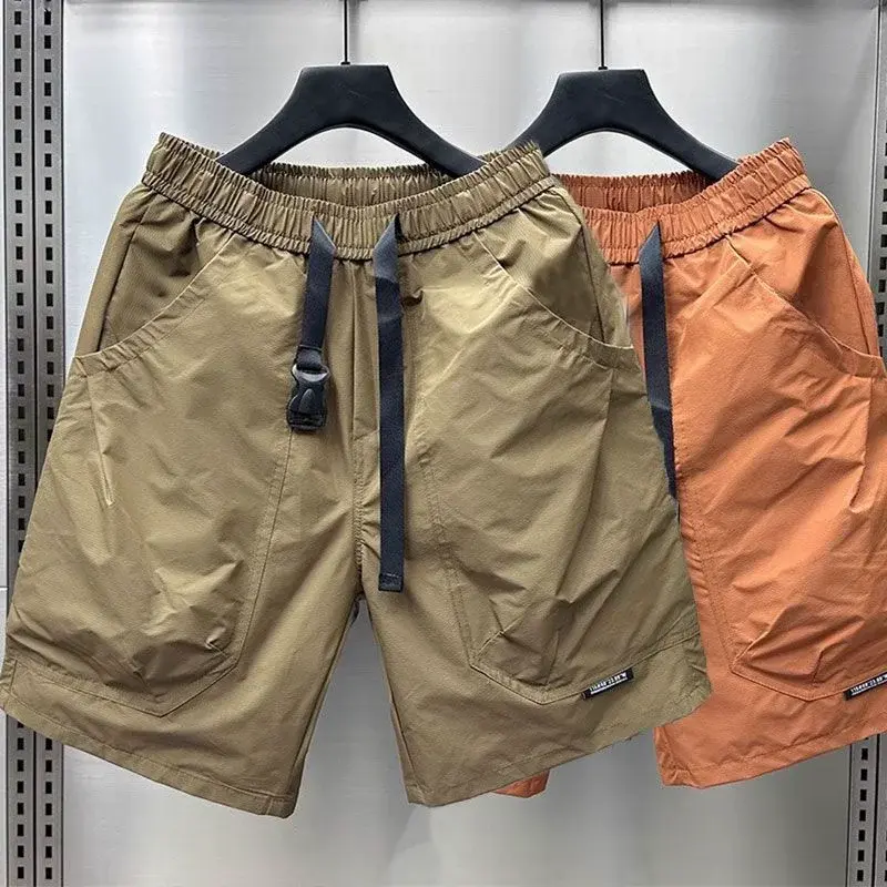 2025 Men's Large Pocket Waistband Work Shorts Summer Thin New Loose Straight Half Middle Pants