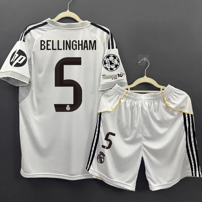 Summer new 3D printing Real Madrid home football jersey set for men and women, quick-drying T-shirt for the 2526 season