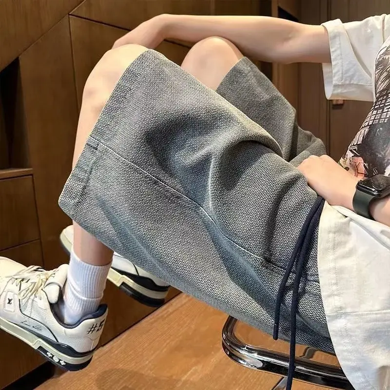 2025 new Fashion Streetwear Men's Denim Shorts Summer Loose Vintage Harajuku Splicing Hip-hop Cargo Moto Short Jeans Black Blue