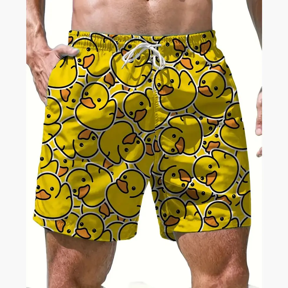New Funny Duck Pattern 3D Print Beach Shorts Men's Hawaiian Swimsuits Surfing Vacation Board Pants Swimming Trunks Kids Clothing