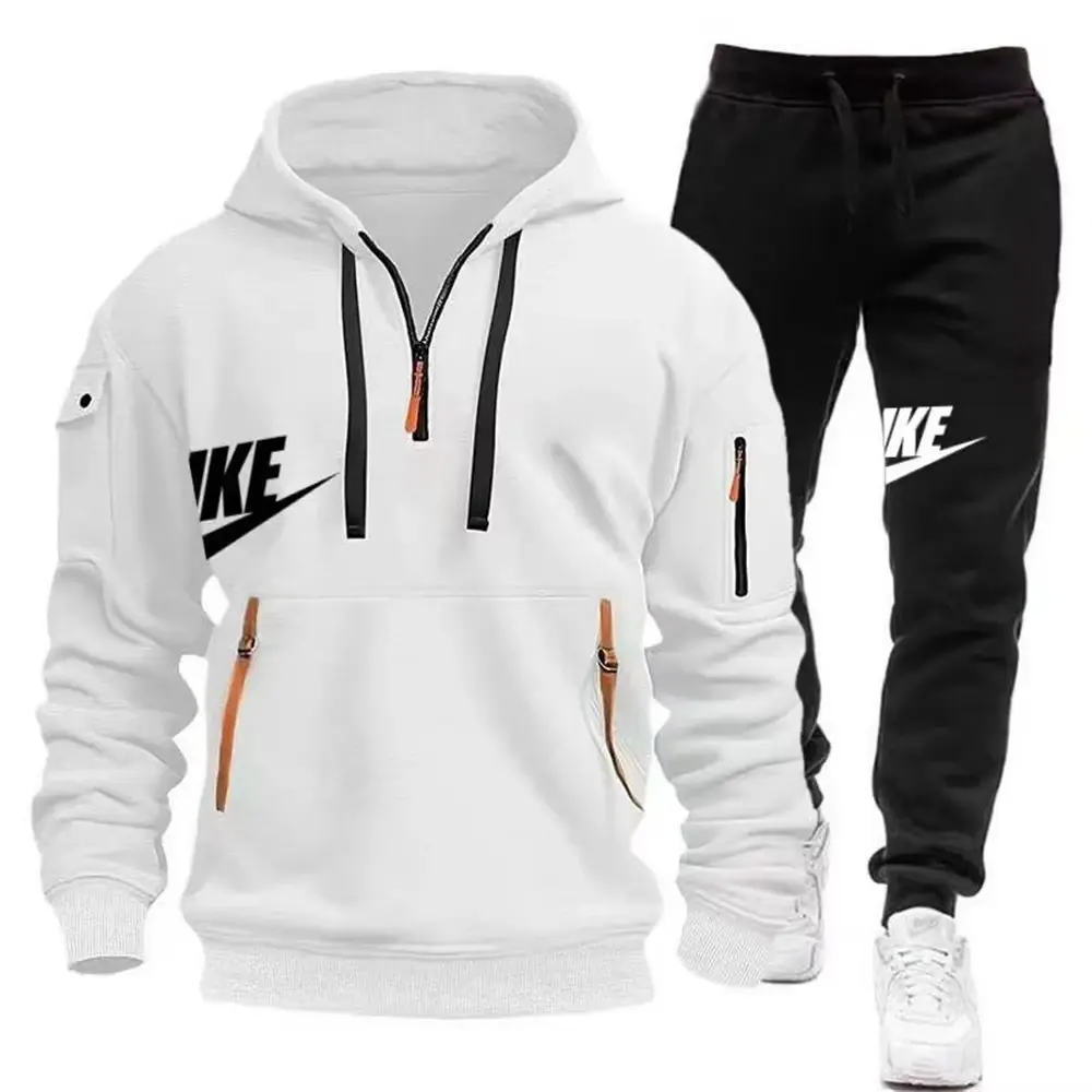 2025 New men's autumn and winter set: Multi-pocket hoodie + sport long pants set, casual men's wear, sportswear and warm set