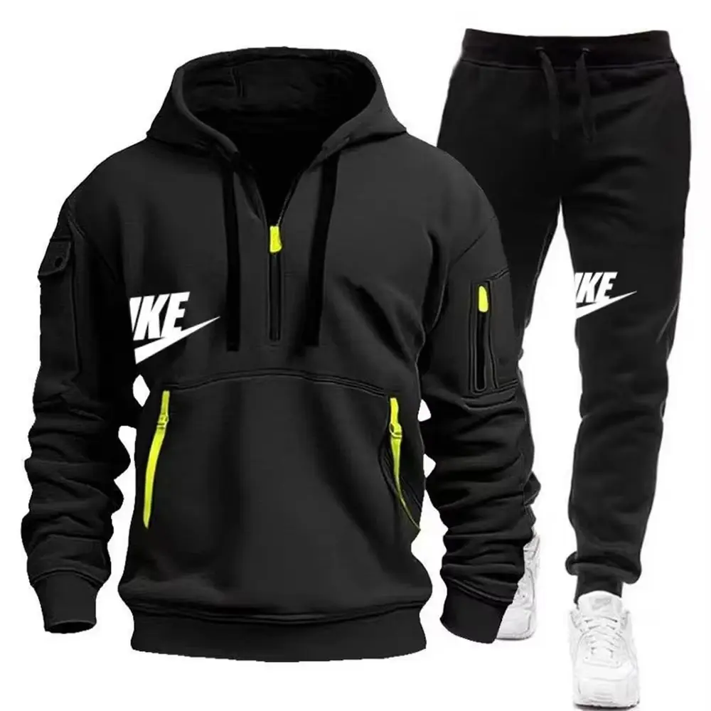 2025 New men's autumn and winter set: Multi-pocket hoodie + sport long pants set, casual men's wear, sportswear and warm set