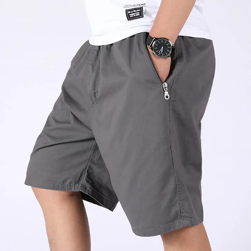 New Men's Zipper Pocket Cotton Cargo Shorts Summer Streetwear Casual Cotton Workwear Shorts Breathable Fitness Knee Length Pants