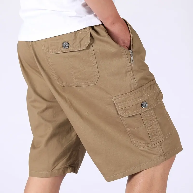 New Men's Zipper Pocket Cotton Cargo Shorts Summer Streetwear Casual Cotton Workwear Shorts Breathable Fitness Knee Length Pants