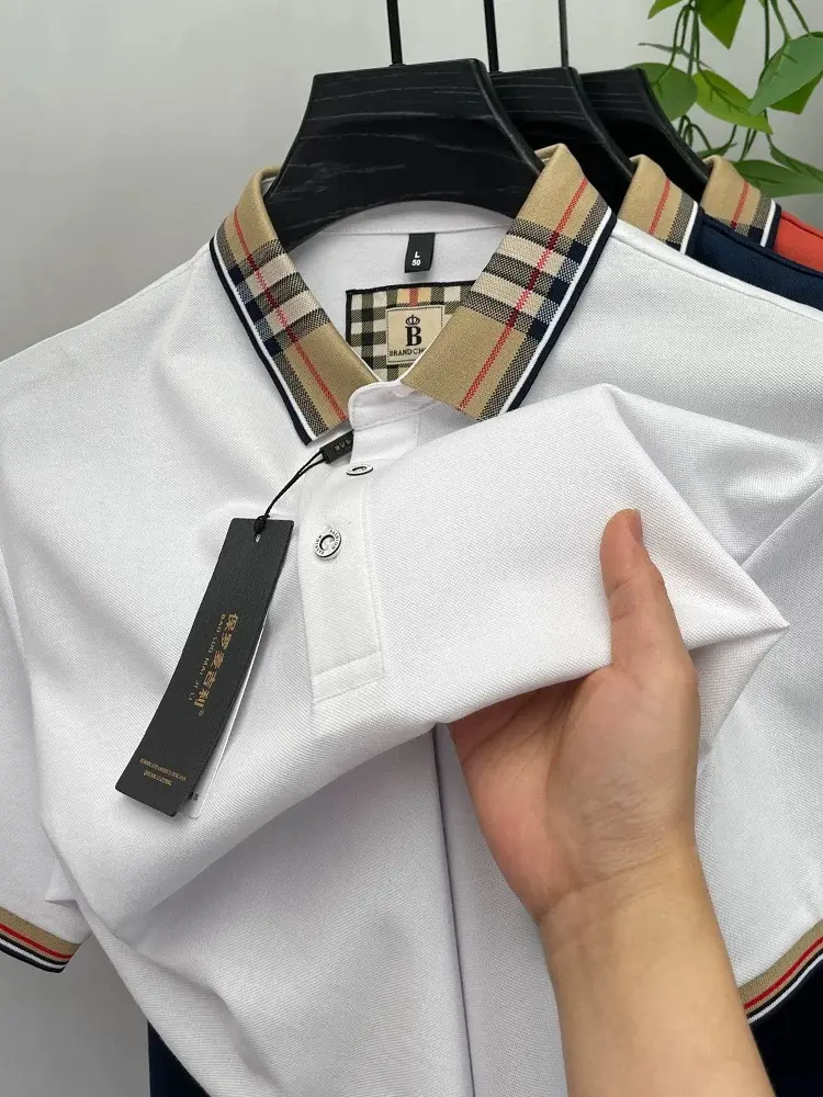 Luxury brand short sleeve polo shirt men fashionable simple solid color summer mercerized cotton breathable casual lapel T shirt