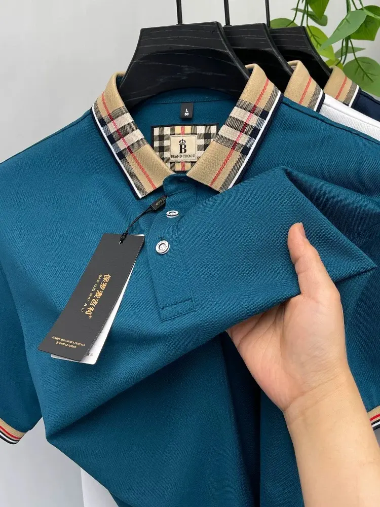 Luxury brand short sleeve polo shirt men fashionable simple solid color summer mercerized cotton breathable casual lapel T shirt