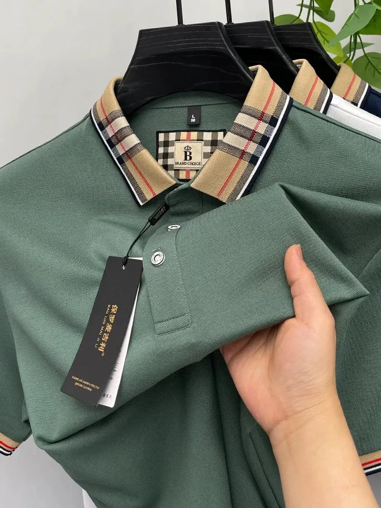 Luxury brand short sleeve polo shirt men fashionable simple solid color summer mercerized cotton breathable casual lapel T shirt