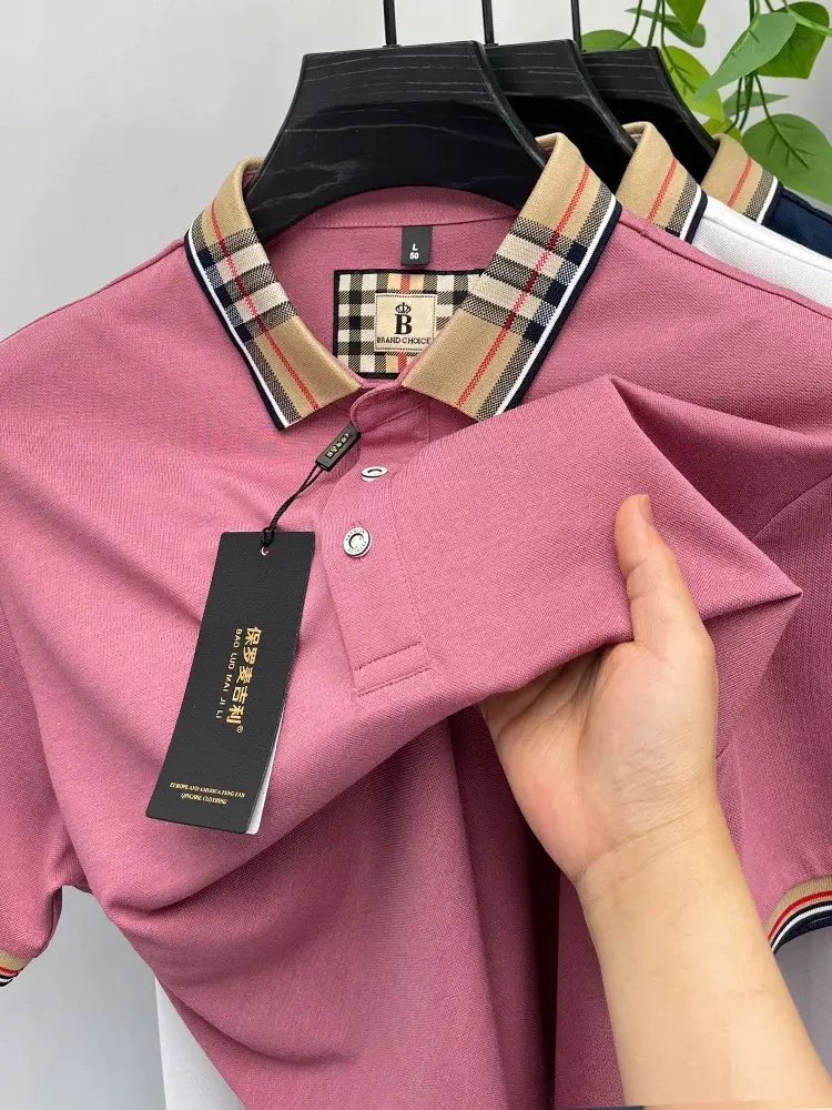Luxury brand short sleeve polo shirt men fashionable simple solid color summer mercerized cotton breathable casual lapel T shirt