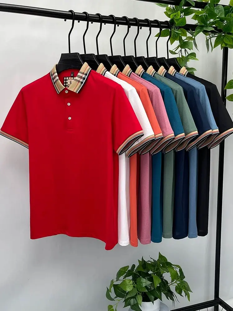 Luxury brand short sleeve polo shirt men fashionable simple solid color summer mercerized cotton breathable casual lapel T shirt