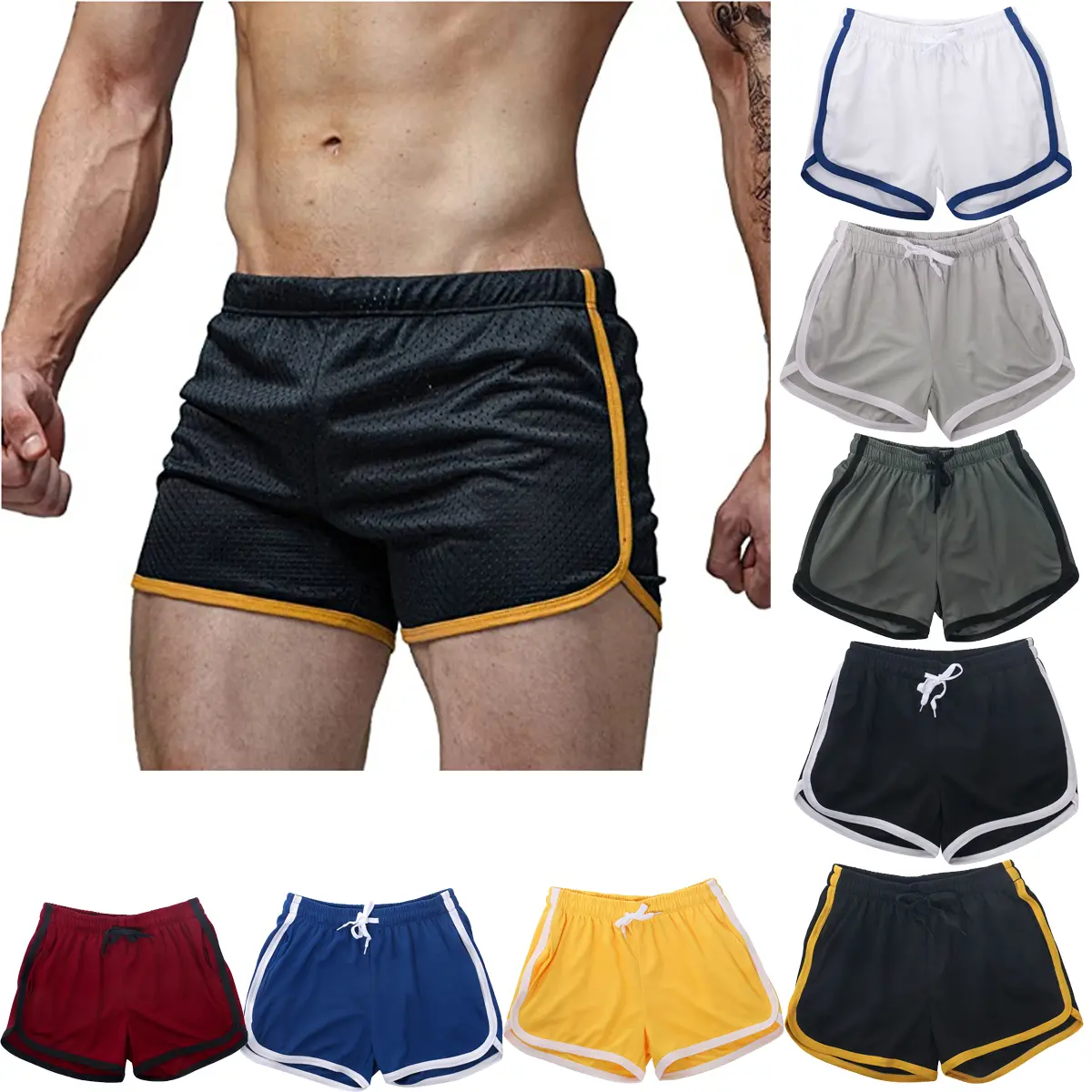 Summer Quick Dry Shorts Men Beachwear Workout Gym Sports Running Fitness Casual Elastic Drawstring Shorts For Men