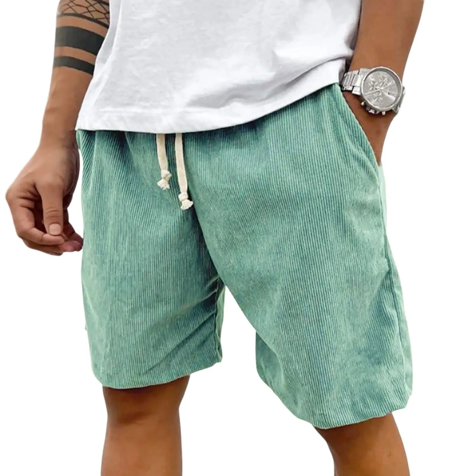 2025 Men's Corduroy Casual Shorts - Summer Style Casual Shorts, Elastic Waist, Fitness & Work Shorts, Solid Color Shorts S-4XL