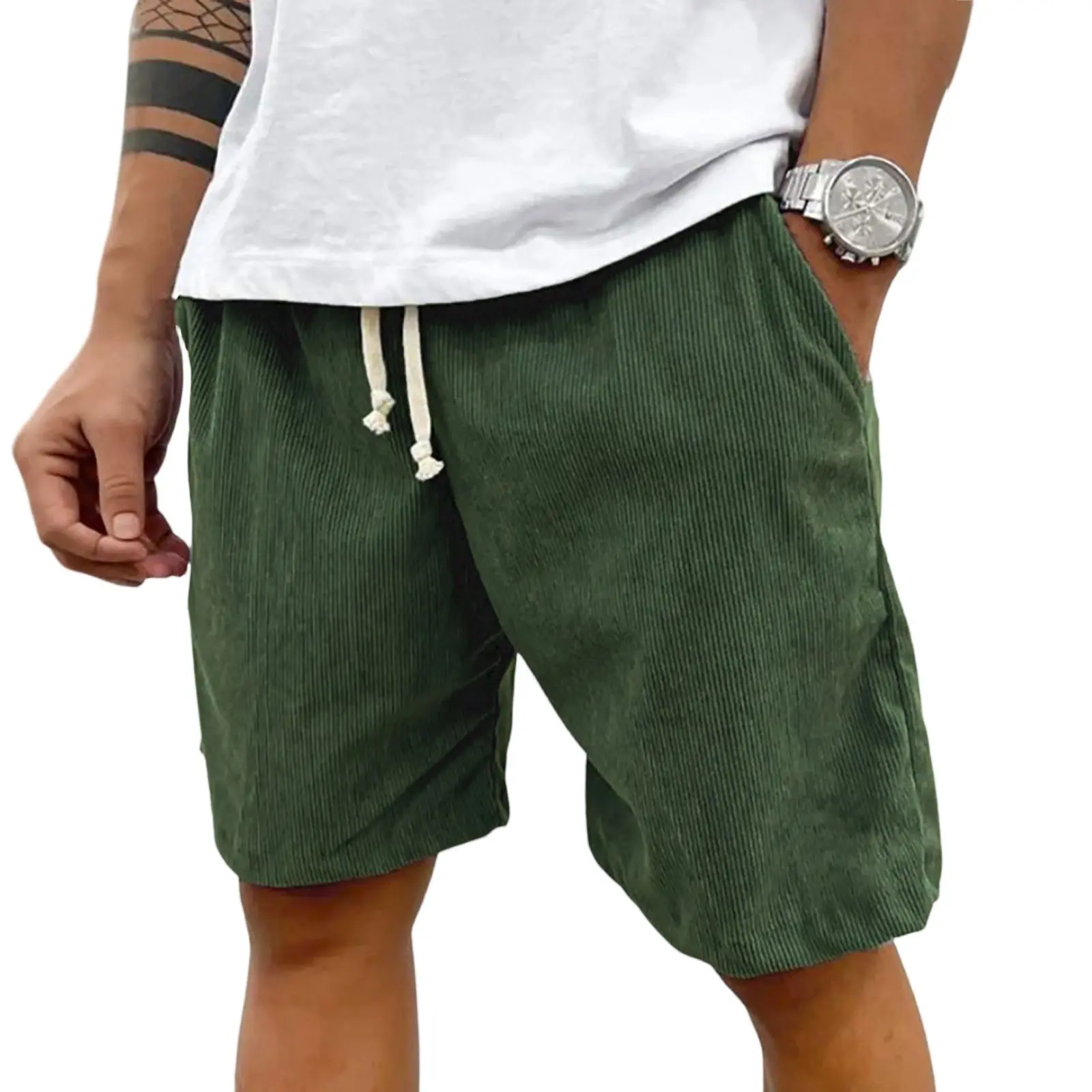 2025 Men's Corduroy Casual Shorts - Summer Style Casual Shorts, Elastic Waist, Fitness & Work Shorts, Solid Color Shorts S-4XL
