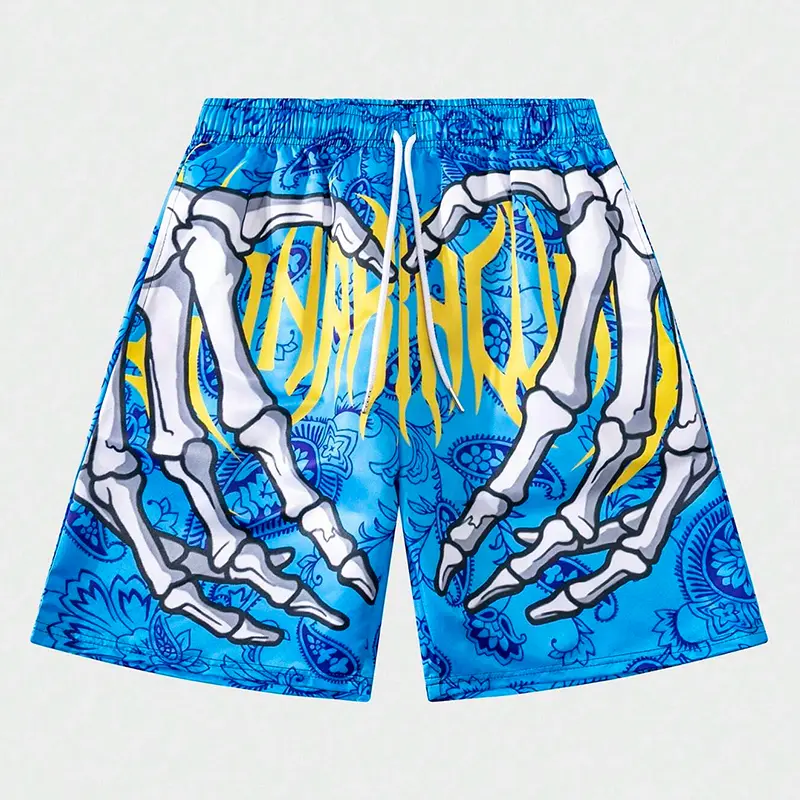 New Men's Summer Skeleton Hand Element Print Shorts 3d Printed Men Casual Fashion Sports Breathable Loose Trend Beach Shorts