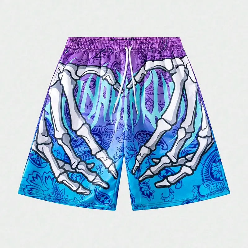 New Men's Summer Skeleton Hand Element Print Shorts 3d Printed Men Casual Fashion Sports Breathable Loose Trend Beach Shorts