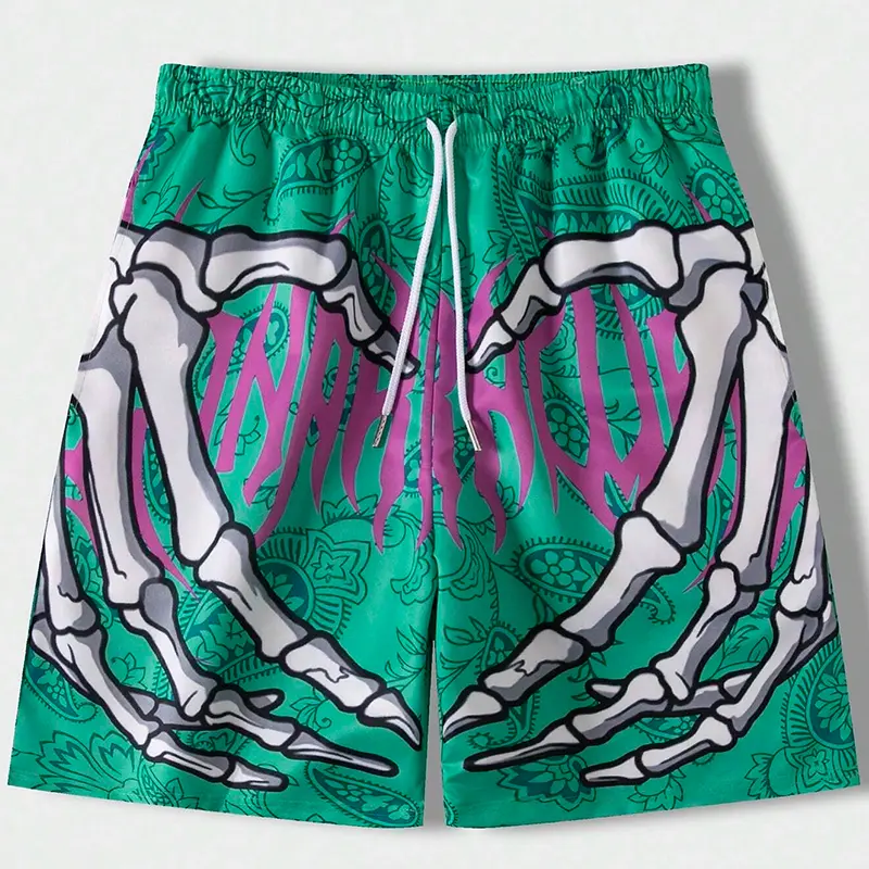 New Men's Summer Skeleton Hand Element Print Shorts 3d Printed Men Casual Fashion Sports Breathable Loose Trend Beach Shorts