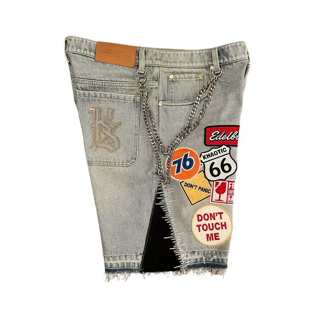 American Retro Denim Shorts Y2K Jeans Harajuku Hip Hop Cartoon Embroidery Retro Baggy Shorts Low Waist Sports Basketball Shorts