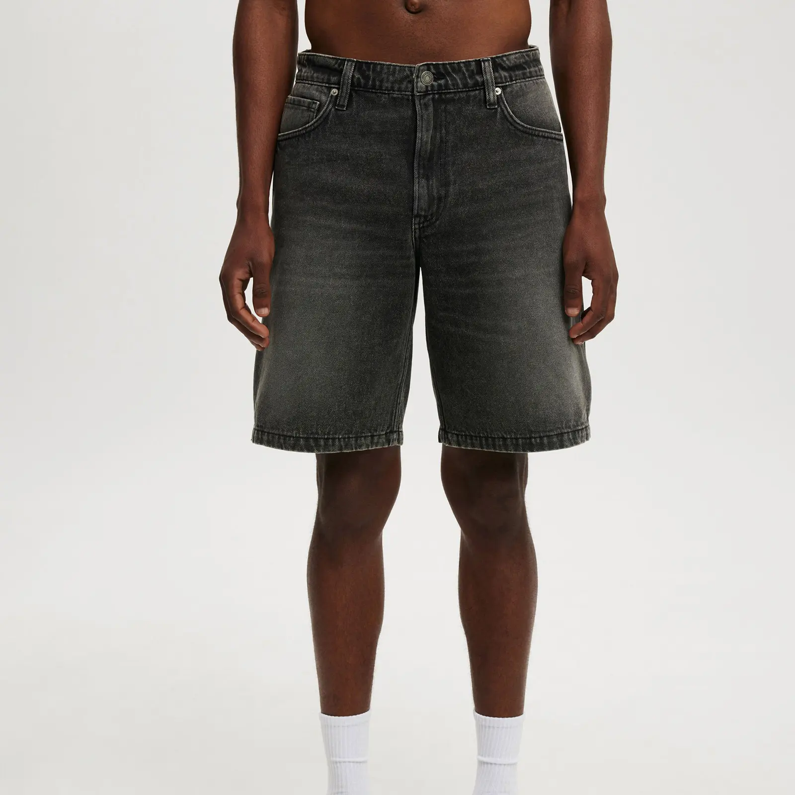 Casual Men's Knee Length Denim Shorts Fashion High Waist Loose Fit Baggy Jean Shorts for Summer Daily Streetwear