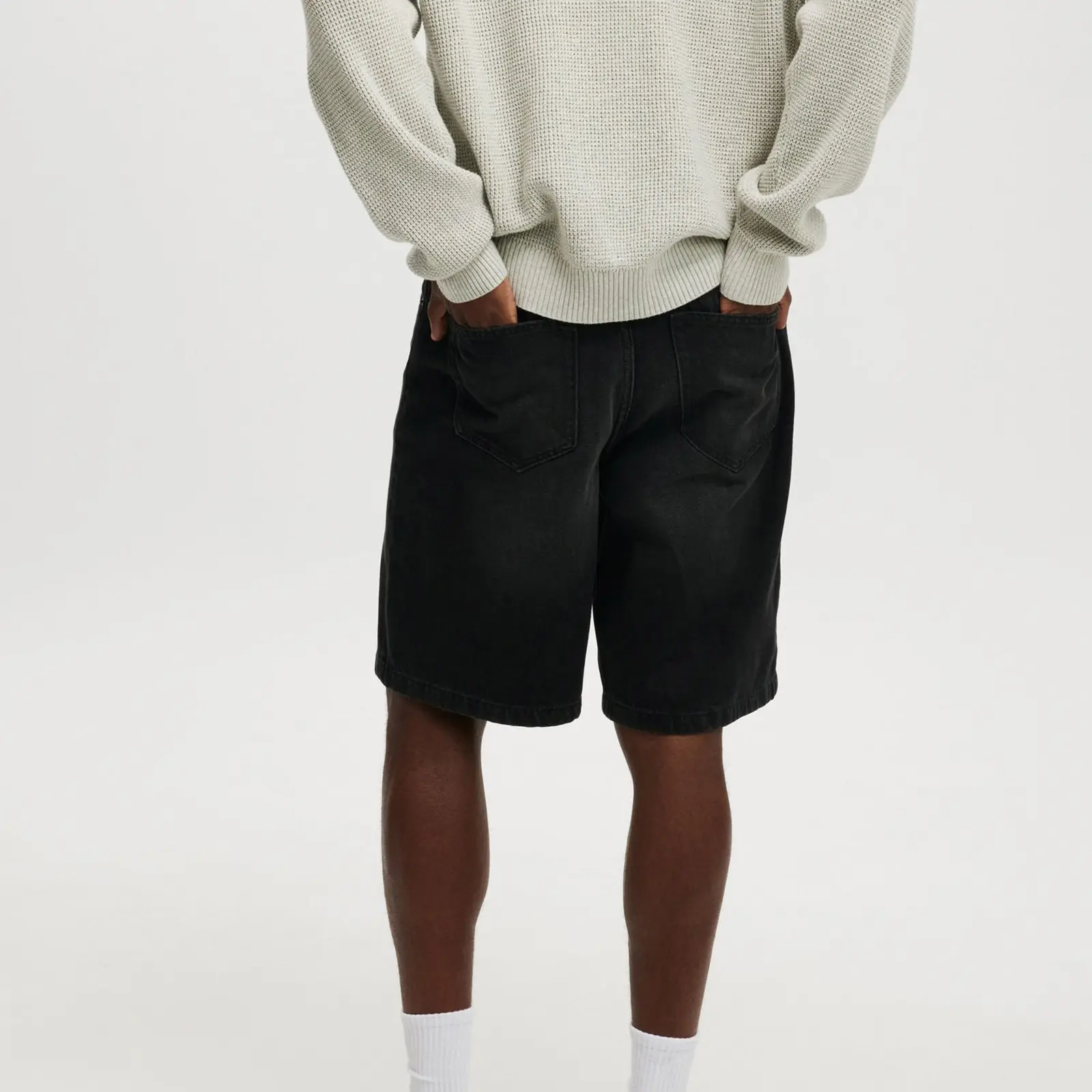 Casual Men's Knee Length Denim Shorts Fashion High Waist Loose Fit Baggy Jean Shorts for Summer Daily Streetwear
