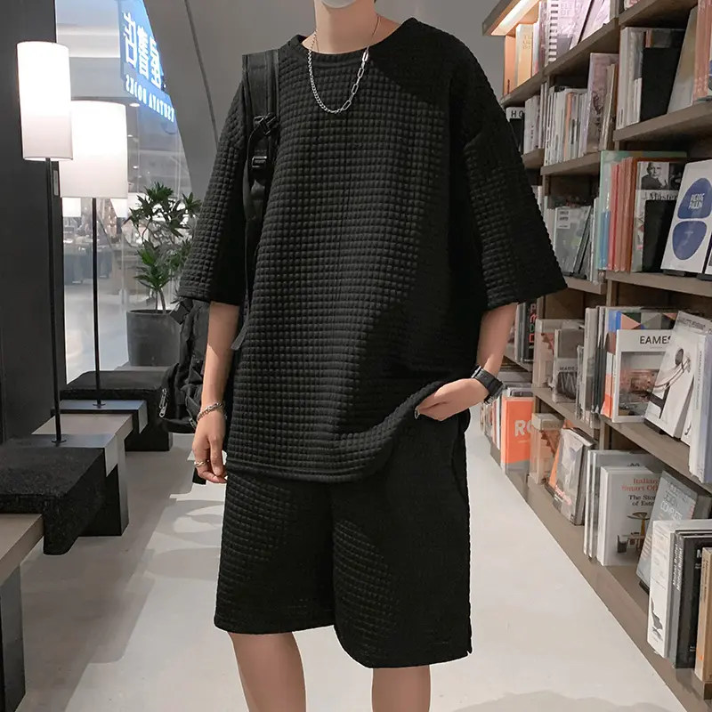 Ice Silk ort Sve Sportswear Set for Men Summer Casual Leisure Five-Quarter Pants Teenage Brand T-irt ort Pants Set
