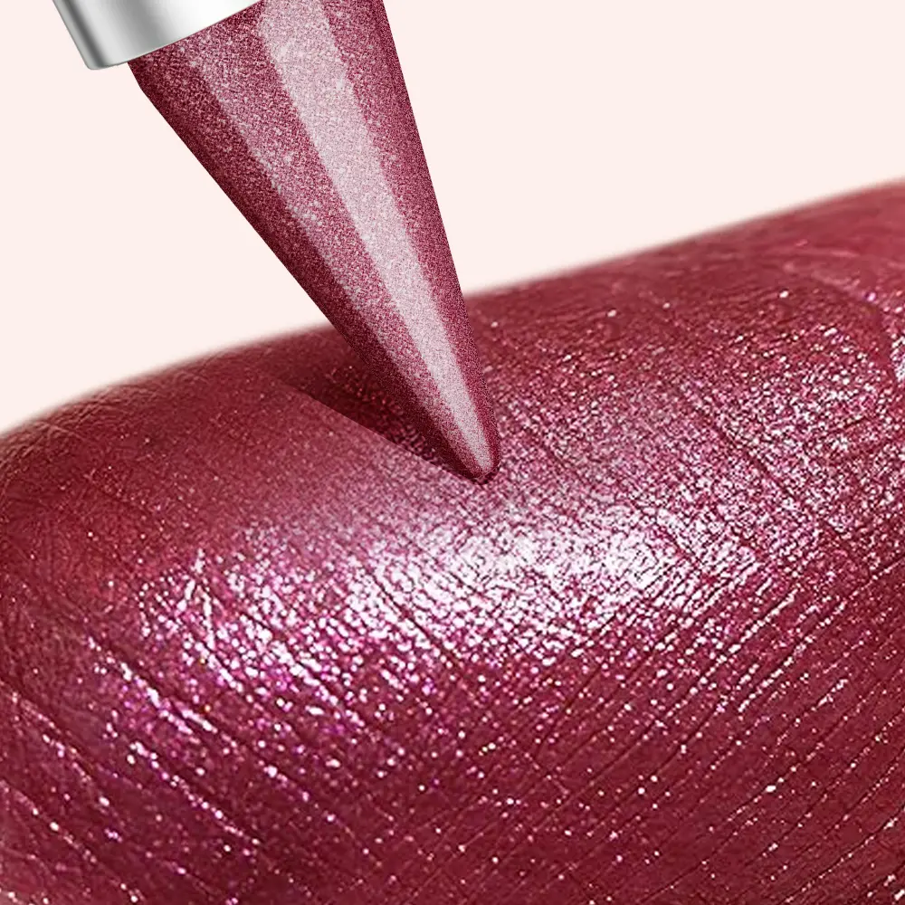 Alluring Purple Pearl Lipstick, waterproof and long-lasting with a metallic texture, featuring a shimmering effect on the lips.