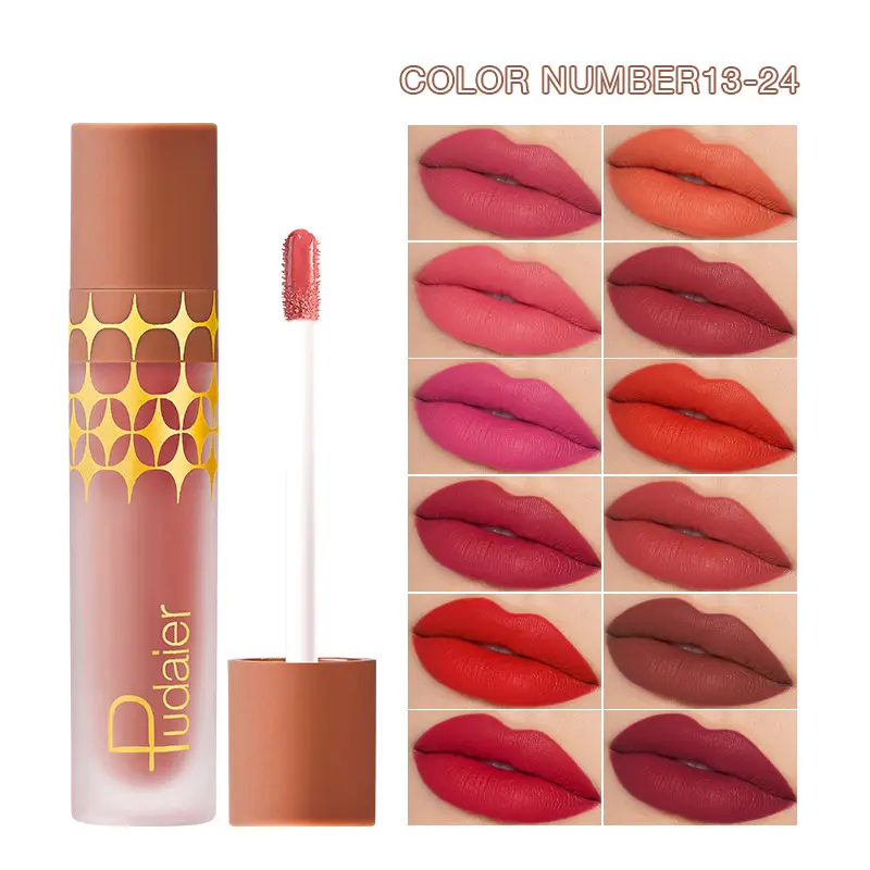 Pudaier 24 color matte pearlescent matte non-stick cup lip glaze