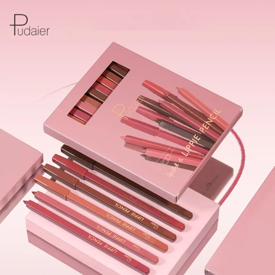 12 Colors Lip Liner Pen Set Long-Lasting, Waterproof Sweatproof, Easy Coloring Non-fading Color Rendering Lip Gloss Set Beauty M