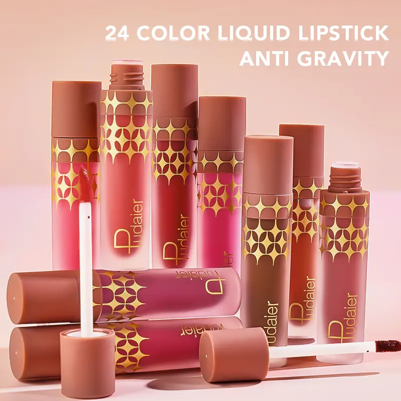 Pudaier 24 color matte pearlescent matte non-stick cup lip glaze