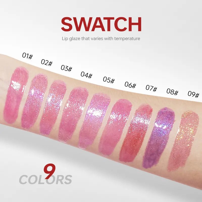 Temperature-Changing Lip Gloss, Moisturizing Long-Lasting Liquid Lipstick, Fine Glittering Pearl, Assorted Vibrant Berry Shades