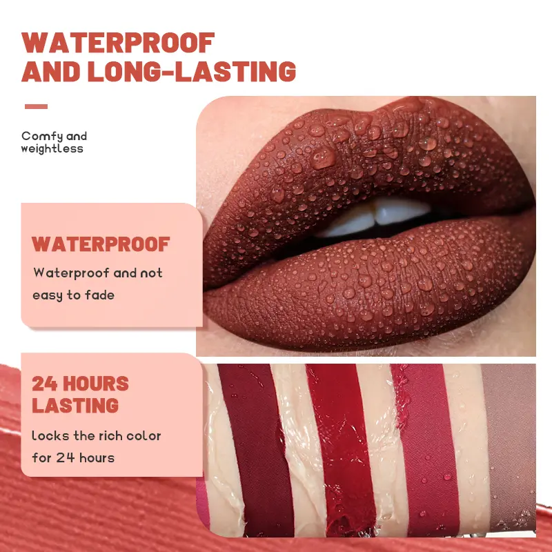 Pudaier matte lip glaze creates sexy and charming lips，waterproof and long-lasting lip glaze, suitable for daily wear at music f