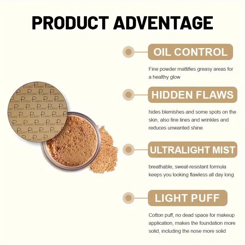 8 Color Long-Lasting Oil Control Matte Loose Face Powder - Invisible, -Matte Finishing Powder For Setting Foundation Makeup