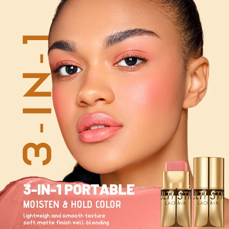 Pudaier 3-In-1 Berry Blush Stick,Waterproof, Color Correction Benefits Multifunctional Makeup for Cheek, Eye, Lip