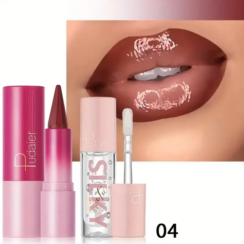 2Pcs long-lasting waterproof pointed lip liner + liquid lipstick, suitable for daily makeup at carnival music festival