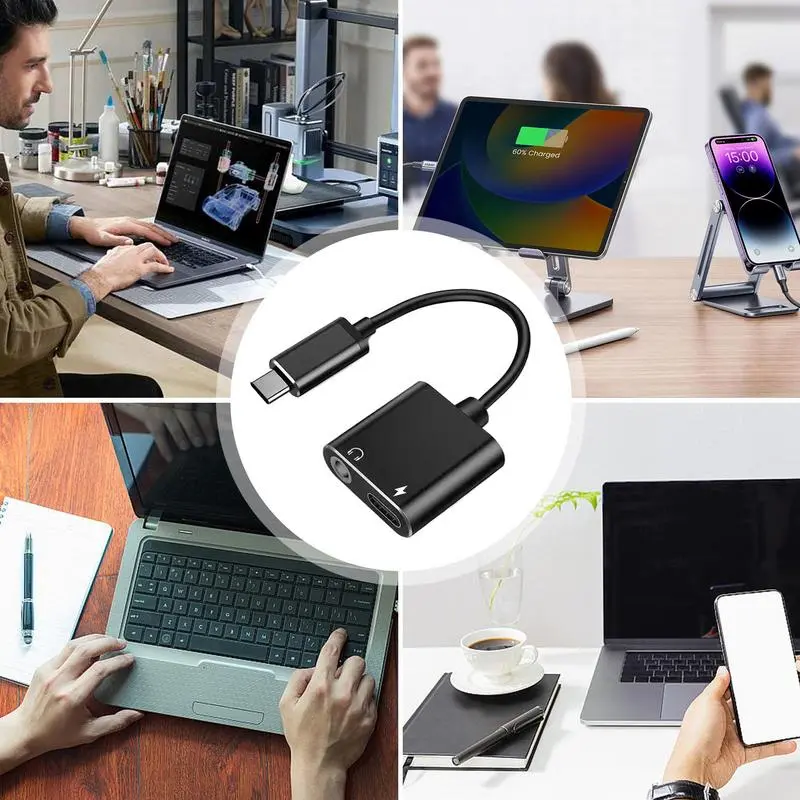 USB C to 3 5 mm Jack Type-C Charging 3.5mm Aux Cable USB C Headphone Adapter 2-in-1 Audio Adapter Tablet Fast Charger Adapter