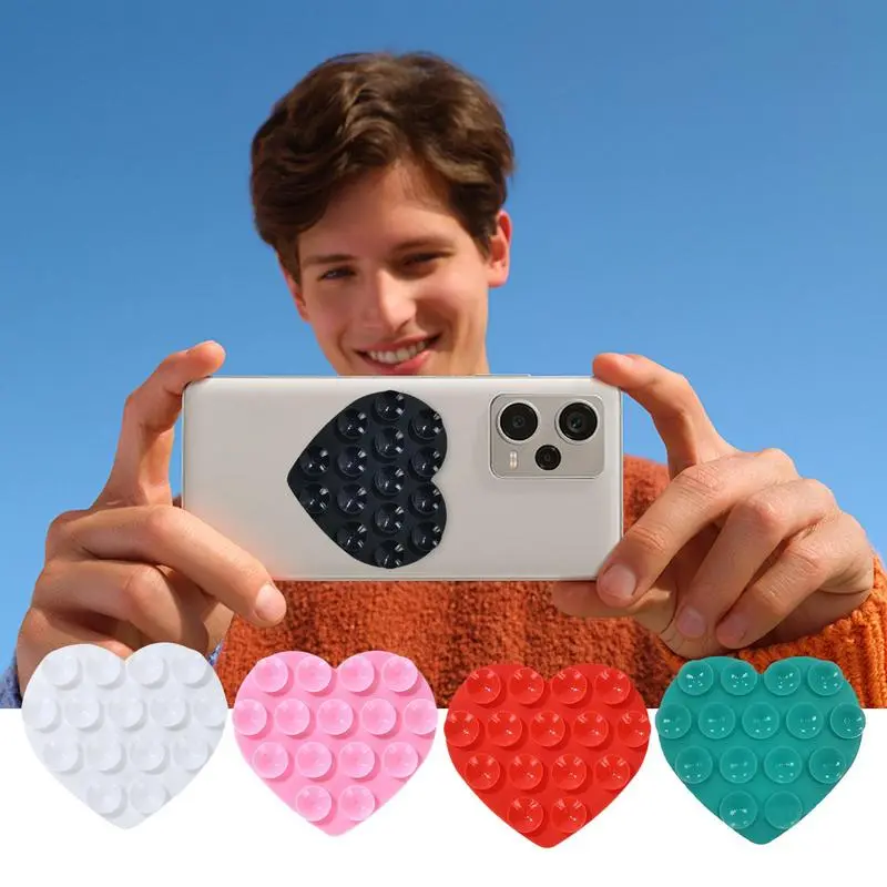 Heart Suction Cup Phone Mount Silicone Heart Suction Cup Sticky Mobile Phone Stand Strong Adsorption Mobile Phone Fixed Pad