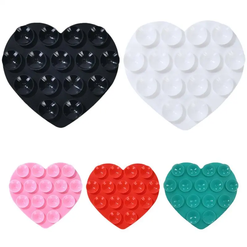 Heart Suction Cup Phone Mount Silicone Heart Suction Cup Sticky Mobile Phone Stand Strong Adsorption Mobile Phone Fixed Pad