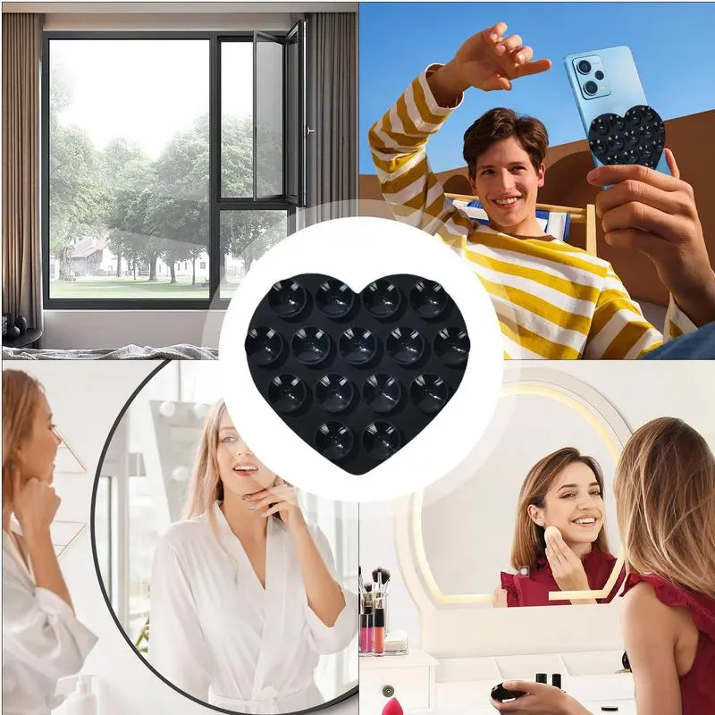 Heart Suction Cup Phone Mount Silicone Heart Suction Cup Sticky Mobile Phone Stand Strong Adsorption Mobile Phone Fixed Pad