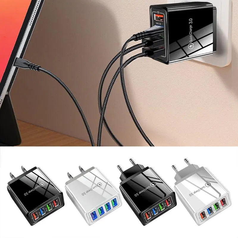 Phone Charger EU US Plug 3A USB Charger Portable Wall Charger Fast Charger Multi Port 4 USB Quick Charge 3.0 Phone Adapter