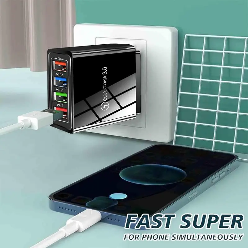 Phone Charger EU US Plug 3A USB Charger Portable Wall Charger Fast Charger Multi Port 4 USB Quick Charge 3.0 Phone Adapter