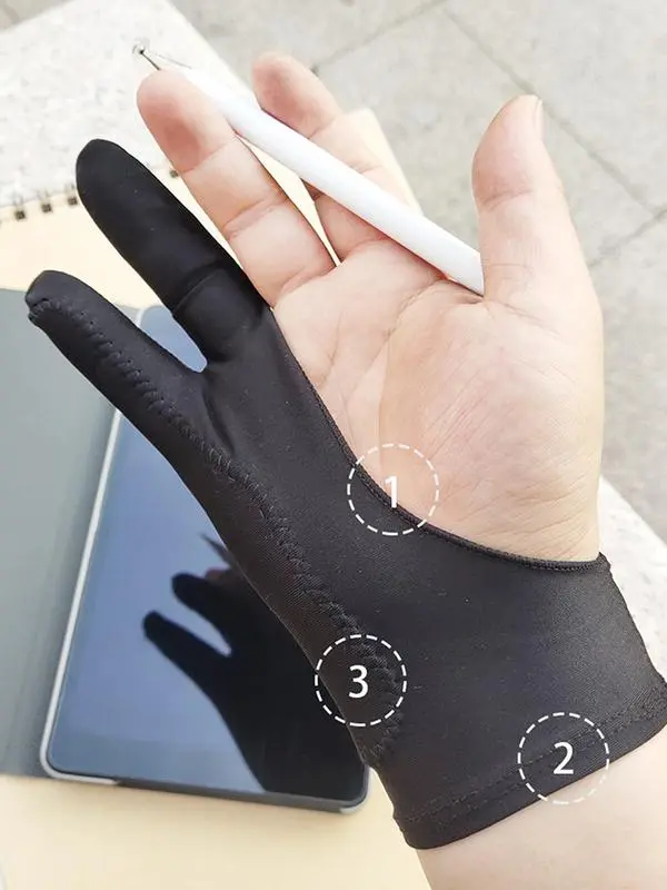 Two Finger Drawing Gloves Antitouch Glove Graphic Tablet Gloves for Tablet Touch Screen Drawing Antimistouch Glove