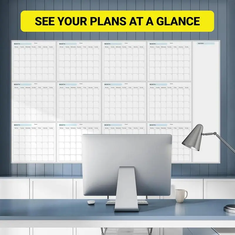 Erasable Large Wall Planner Calendar Erasable 12 Month Schedule Planner Reusable Blank Whiteboard Yearly Calendar for Holidays