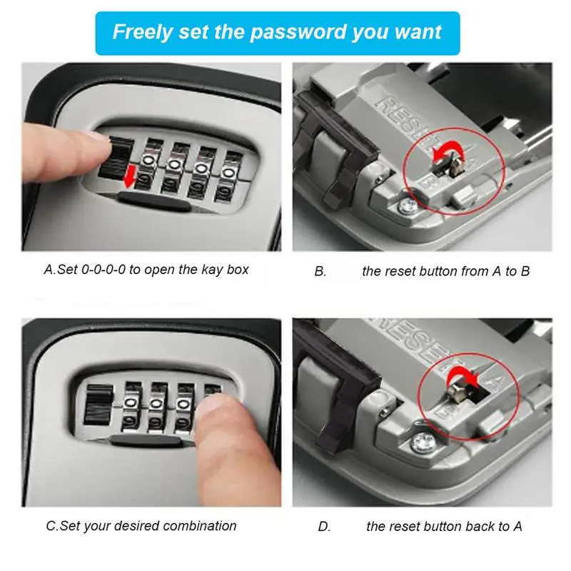 Key Keeper Combination Lock Wall Mount Key Lock Box 4 Digit Password Code Security Lock Secret Storage Box Organizer