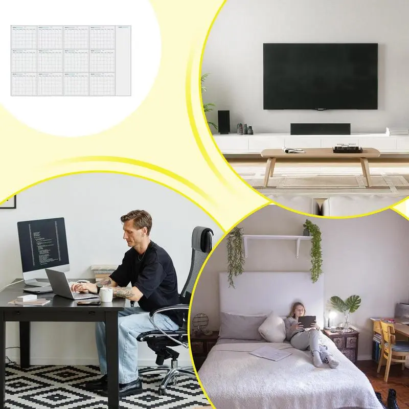 Erasable Large Wall Planner Calendar Erasable 12 Month Schedule Planner Reusable Blank Whiteboard Yearly Calendar for Holidays