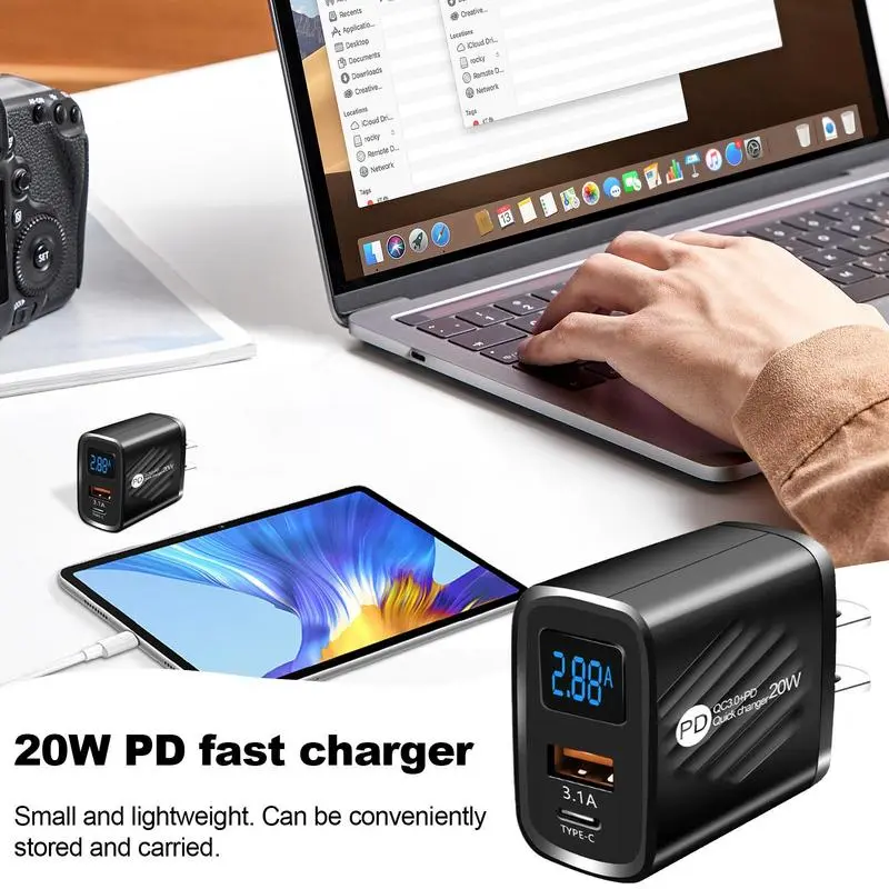 USB Type C Charger 20W PD Fast Charging Digital Display Phone Charge Adapter USB Wall Charger For Traveling Trip Business