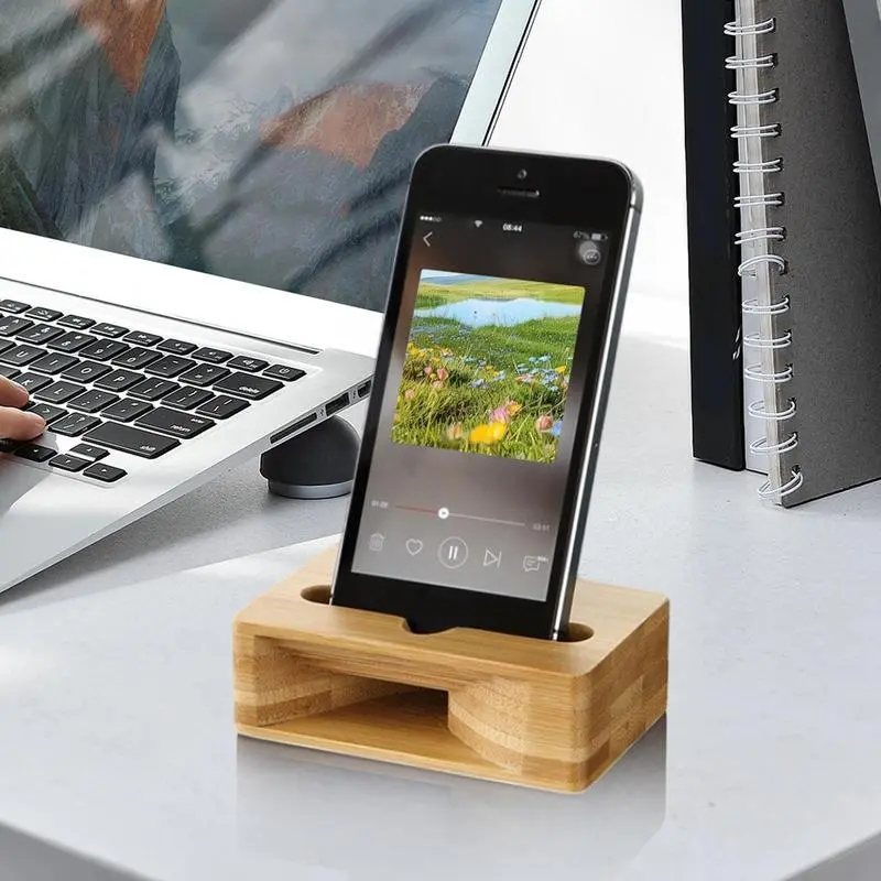 Wood Phone Speaker Amplifier Phone Holder Stand Amplifier Desktop Tablet Shower Cellphone Dock Natural Loudspeaker Phone Dock