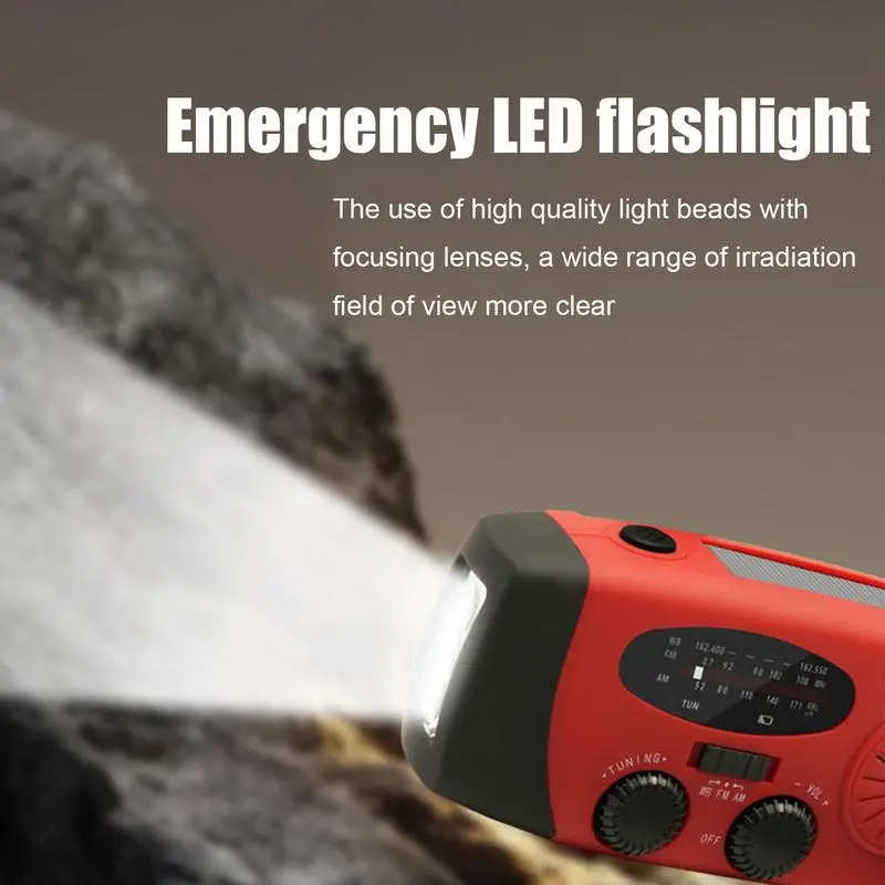 Weather Radio Emergency Hand Crank Radio Multifunctional Solar Hand Crank Radio Emergency LED Flashlight for Indoor Outdoor