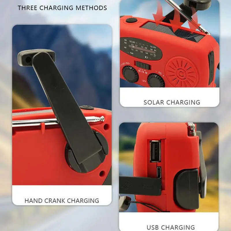 Weather Radio Emergency Hand Crank Radio Multifunctional Solar Hand Crank Radio Emergency LED Flashlight for Indoor Outdoor